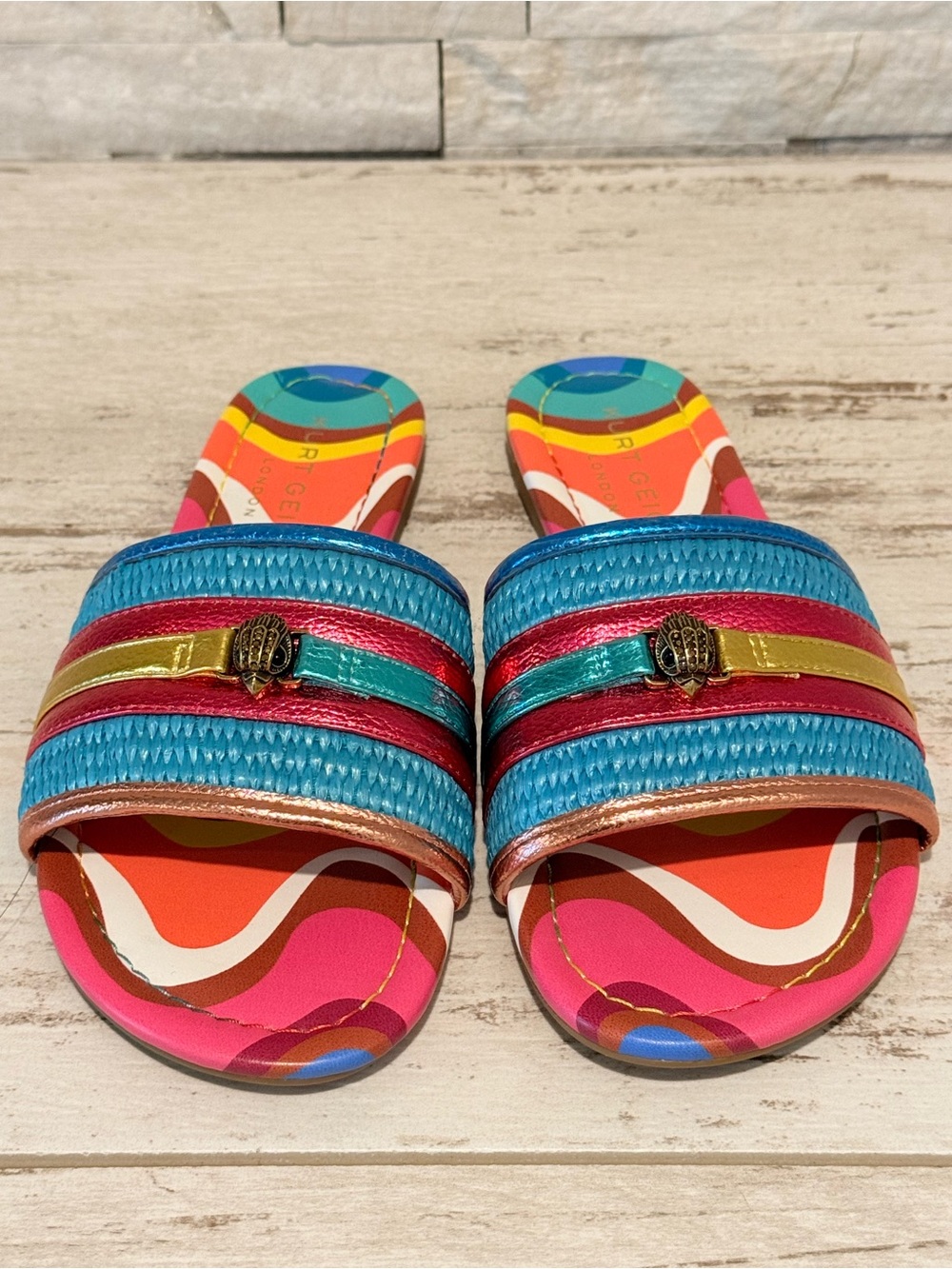 Kurt Geiger SOUTHBANK FLAT SLIDE RAFFIA SANDALS Multicolor New Size 38 - 7.5US - Picture 5 of 16